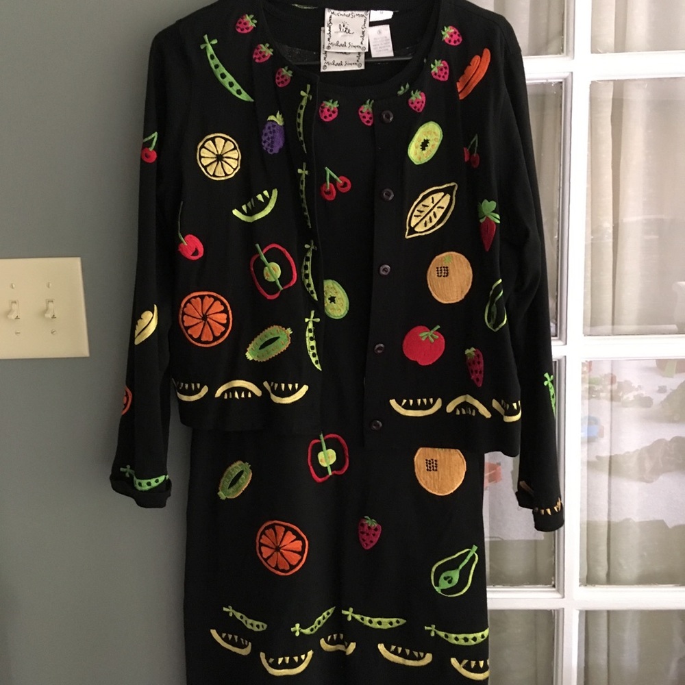 Michael Simon Lite Fruit Sundress w/ Cardigan